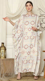 Light Grey Ikat Gold Short Sleeve Kaftan