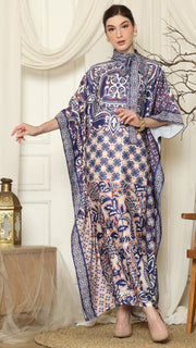 Blue Flower High Collar Short Kaftan