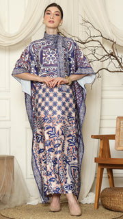 Blue Flower High Collar Short Kaftan