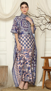 Blue Flower High Collar Short Kaftan