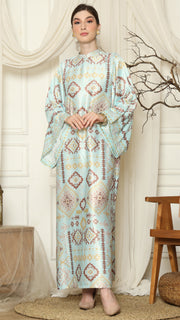 Aqua Ikat Gold Long Sleeve Dress