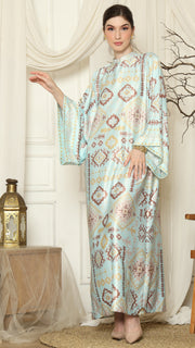 Aqua Ikat Gold Long Sleeve Dress