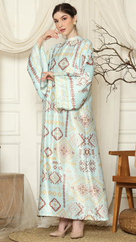 Aqua Ikat Gold Long Sleeve Dress