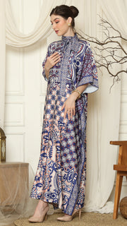 Blue Flower High Collar Short Kaftan