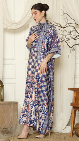 Blue Flower High Collar Short Kaftan