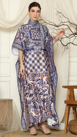 Blue Flower High Collar Short Kaftan