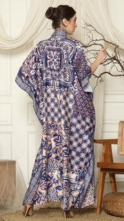 Blue Flower High Collar Short Kaftan