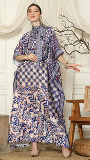 Blue Flower High Collar Short Kaftan