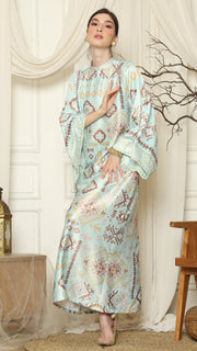 Aqua Ikat Gold Long Sleeve Dress