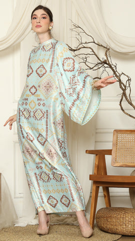 Aqua Ikat Gold Long Sleeve Dress