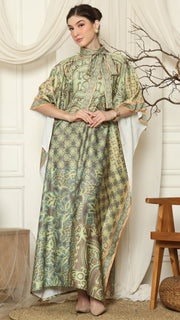 Green Orange Flower High Collar Short Kaftan