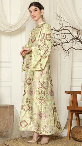 Lime Ikat Gold Long Sleeve Dress