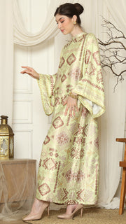 Lime Ikat Gold Long Sleeve Dress