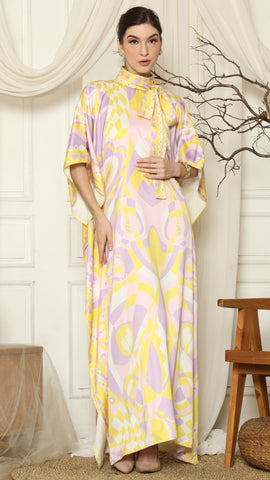 Pink Abstract High Collar Short Kaftan