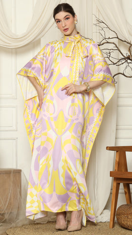 Pink Abstract High Collar Short Kaftan