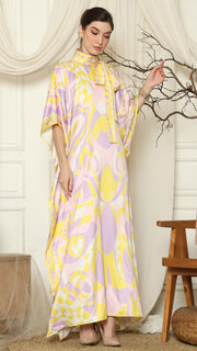 Pink Abstract High Collar Short Kaftan