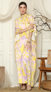 Pink Abstract High Collar Short Kaftan