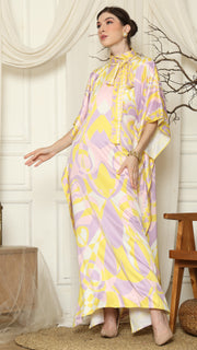 Pink Abstract High Collar Short Kaftan