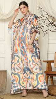 Grey Abstract High Collar Short Kaftan