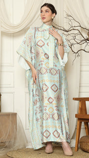 Aqua Ikat Gold HC Short Sleeve Kaftan