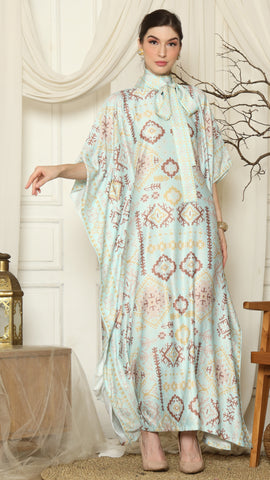 Aqua Ikat Gold HC Short Sleeve Kaftan