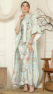 Aqua Ikat Gold HC Short Sleeve Kaftan