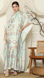 Aqua Ikat Gold HC Short Sleeve Kaftan