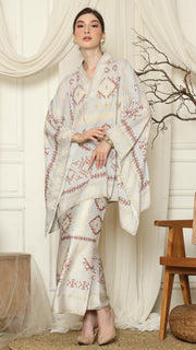 Light Grey Ikat Gold V-neck Sarong Set