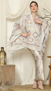 Light Grey Ikat Gold V-neck Sarong Set