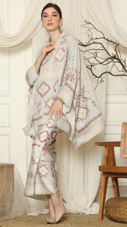 Light Grey Ikat Gold V-neck Sarong Set