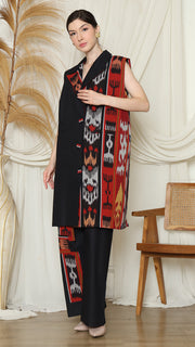 Asymetric Red Tribal Ikat Cape