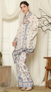 Ivory Ikat Sumba V-Neck Pants Set