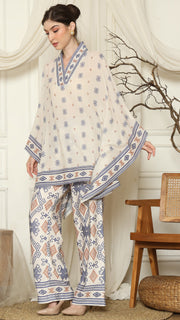 Ivory Ikat Sumba V-Neck Pants Set