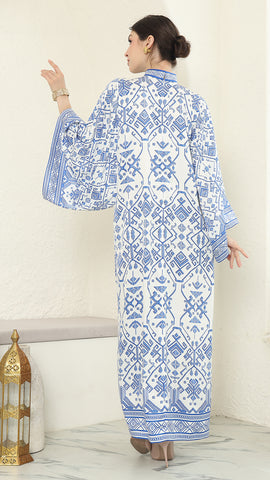 White Blue Songket Long Dress