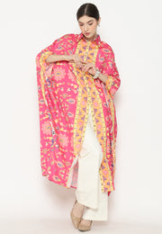 Pink Flower Kanzi 3/4 Sleeve Traditional Collared Kaftan