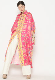 Pink Flower Kanzi 3/4 Sleeve Traditional Collared Kaftan