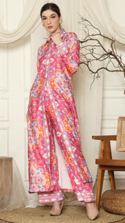Pink Flower Outer Pants Set