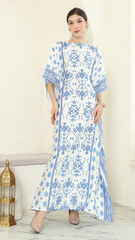 Blue White Songket Short Sleeve Kaftan