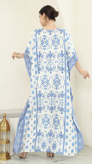 Blue White Songket Short Sleeve Kaftan