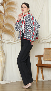 GREY RED TRIBAL DOUBLE SIDE IKAT JACKET