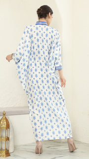 Blue White Songket Long Sleeve Kaftan