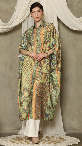 Green Orange Flower Button Kaftan