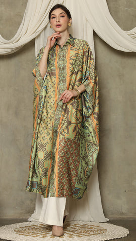 Green Orange Flower Button Kaftan