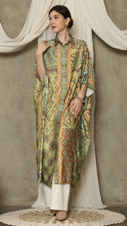 Green Orange Flower Button Kaftan