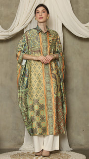 Green Orange Flower Button Kaftan