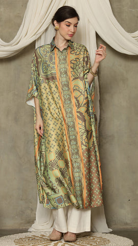 Green Orange Flower Button Kaftan