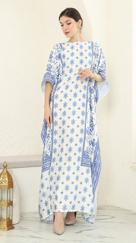 Blue White Songket Short Sleeve Kaftan