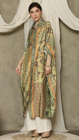 Green Orange Flower Button Kaftan