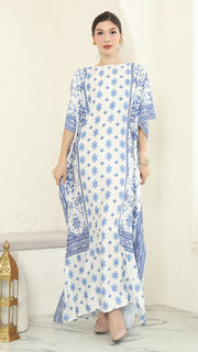 Blue White Songket Short Sleeve Kaftan