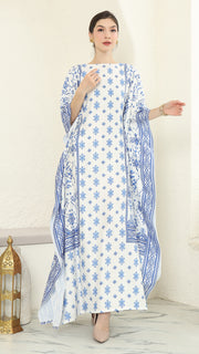 Blue White Songket Short Sleeve Kaftan